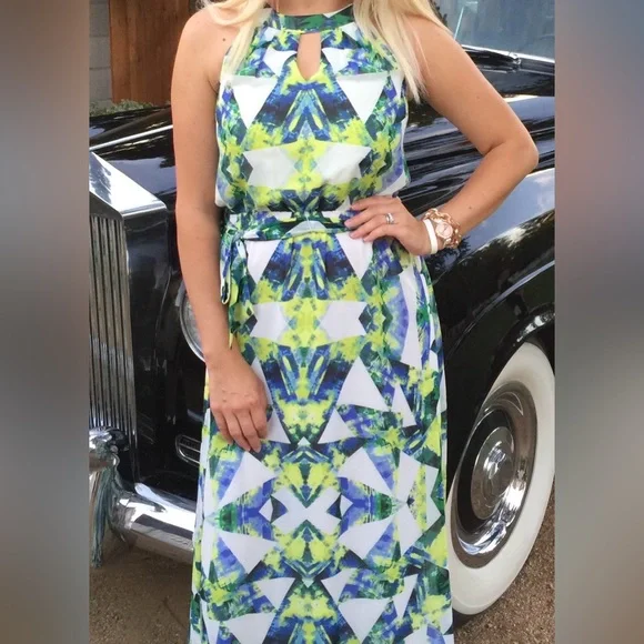 Vince Camuto Print Chiffon Halter Maxi Dress